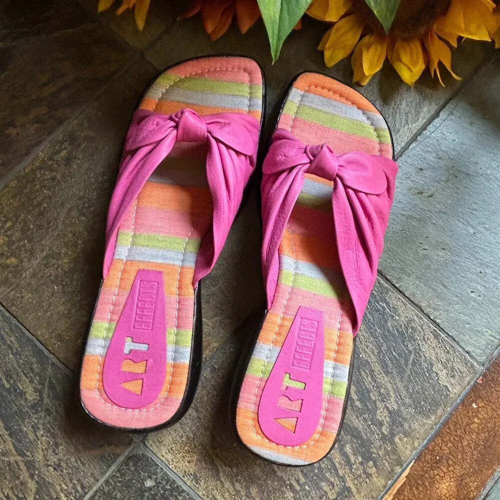 Art Effects Bright Pink Leather Bow Sandals/Slides